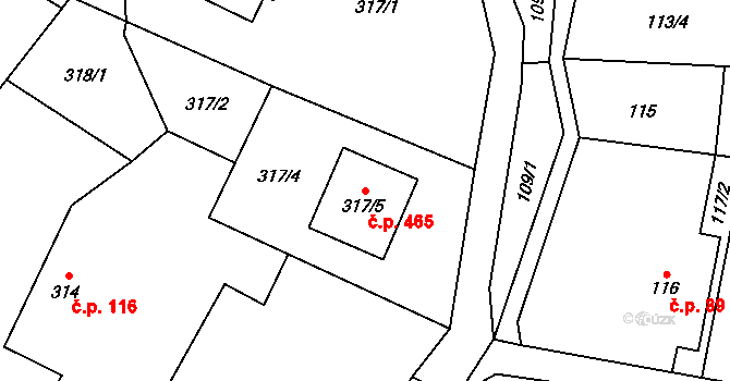 Krmelín 465 na parcele st. 317/5 v KÚ Krmelín, Katastrální mapa