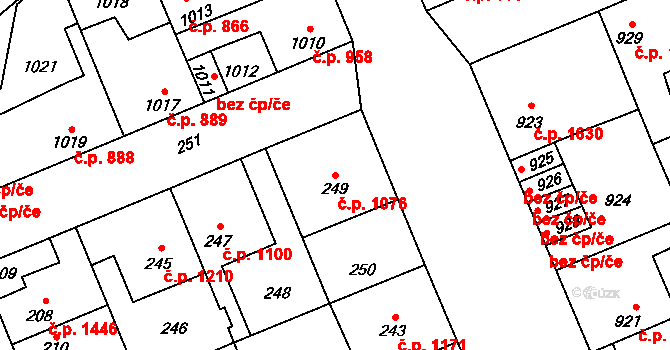 Kročehlavy 1076, Kladno na parcele st. 249 v KÚ Kročehlavy, Katastrální mapa