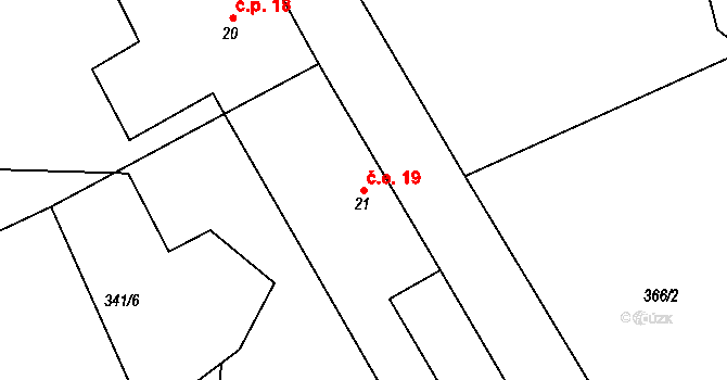 Veletín 19, Sedlec-Prčice na parcele st. 21 v KÚ Veletín, Katastrální mapa