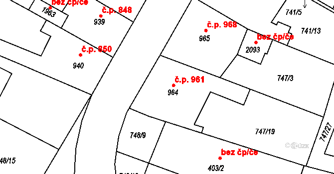 Český Brod 961 na parcele st. 964 v KÚ Český Brod, Katastrální mapa