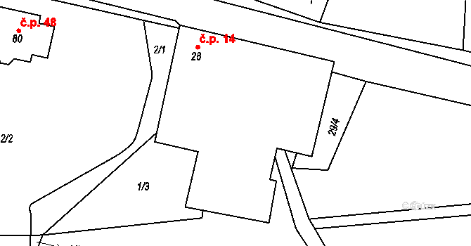 Heřmaneč 14 na parcele st. 28 v KÚ Heřmaneč, Katastrální mapa