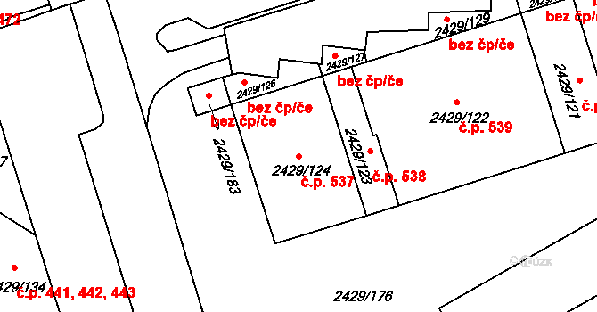 Dačice V 537, Dačice na parcele st. 2429/124 v KÚ Dačice, Katastrální mapa