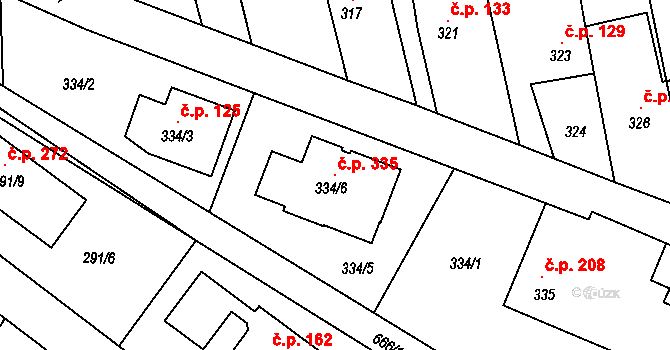 Chlebičov 335 na parcele st. 334/6 v KÚ Chlebičov, Katastrální mapa