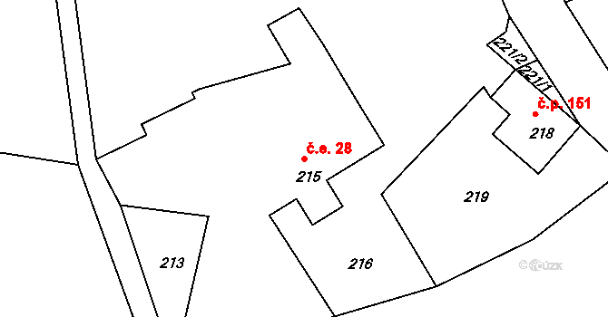 Ludvíkov pod Smrkem 28, Nové Město pod Smrkem na parcele st. 215 v KÚ Ludvíkov pod Smrkem, Katastrální mapa