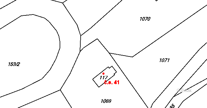 Radimovice 41 na parcele st. 117 v KÚ Radimovice u Sychrova, Katastrální mapa