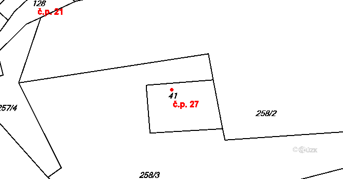 Karlovice 27 na parcele st. 41 v KÚ Karlovice, Katastrální mapa