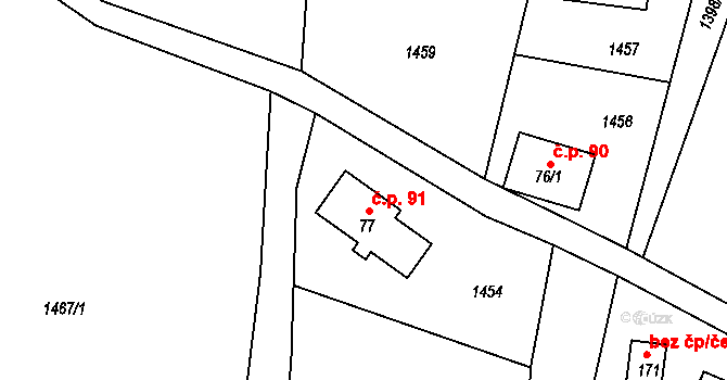 Peřimov 91 na parcele st. 77 v KÚ Peřimov, Katastrální mapa