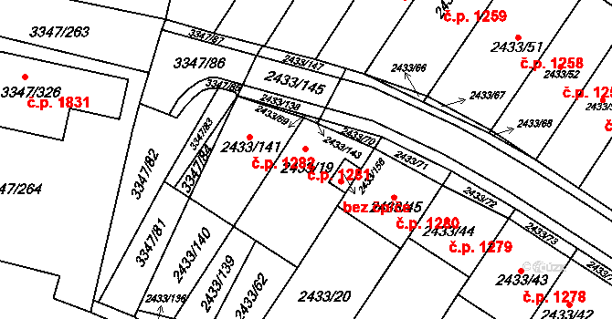 Mikulov 1281 na parcele st. 2433/19 v KÚ Mikulov na Moravě, Katastrální mapa