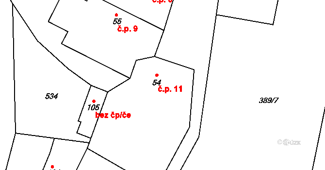 Řehoty 11, Králíky na parcele st. 54 v KÚ Králíky u Nového Bydžova, Katastrální mapa