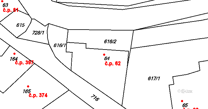 Polánky nad Dědinou 62, Třebechovice pod Orebem na parcele st. 64 v KÚ Polánky nad Dědinou, Katastrální mapa