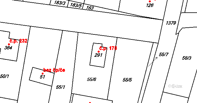 Slavkov pod Hostýnem 178 na parcele st. 291 v KÚ Slavkov pod Hostýnem, Katastrální mapa