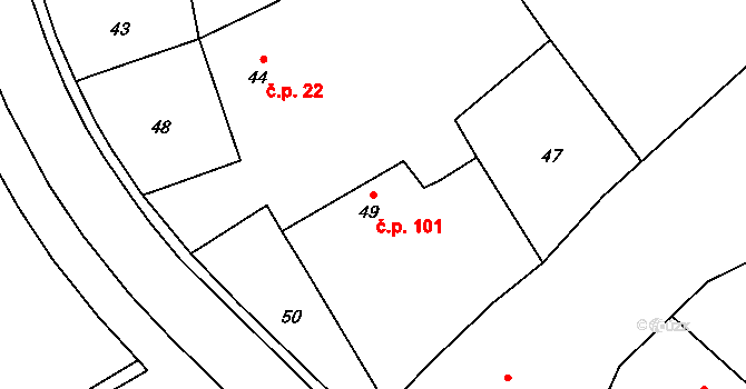 Žerotín 101 na parcele st. 49 v KÚ Žerotín, Katastrální mapa