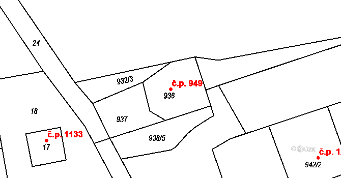 Hořovice 949 na parcele st. 936 v KÚ Velká Víska, Katastrální mapa