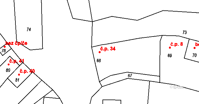 Vranov 34, Mimoň na parcele st. 68 v KÚ Vranov pod Ralskem, Katastrální mapa