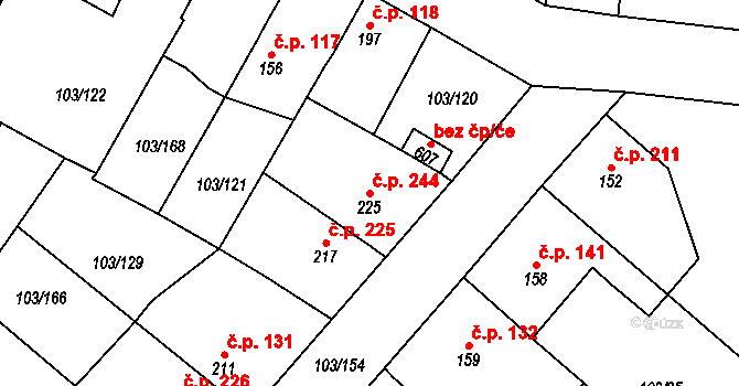 Malé Žernoseky 244 na parcele st. 225 v KÚ Malé Žernoseky, Katastrální mapa