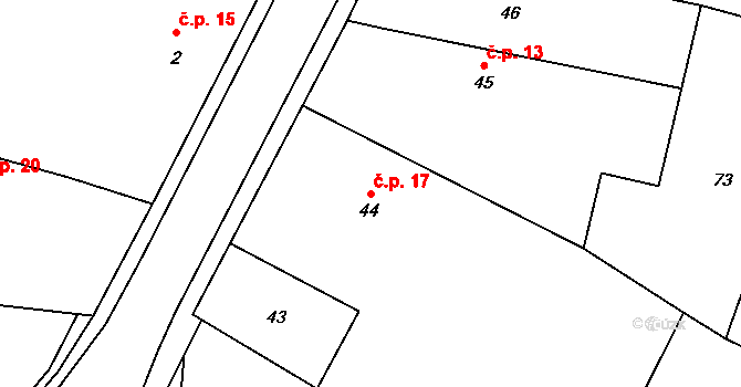 Nevratice 17 na parcele st. 44 v KÚ Nevratice, Katastrální mapa