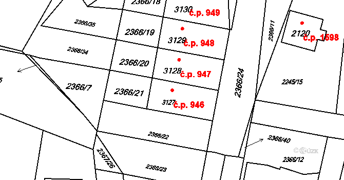 Rožnov pod Radhoštěm 946 na parcele st. 3127 v KÚ Rožnov pod Radhoštěm, Katastrální mapa