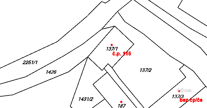 Borotín 115 na parcele st. 137/1 v KÚ Borotín u Tábora, Katastrální mapa