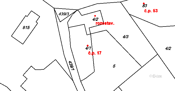 Roveň 17, Mladějov na parcele st. 4/1 v KÚ Roveň u Sobotky, Katastrální mapa