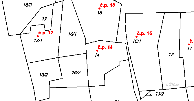 Čábuze 14, Vacov na parcele st. 14 v KÚ Čábuze, Katastrální mapa