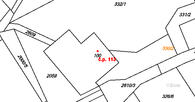 Kunčina 113 na parcele st. 100 v KÚ Kunčina, Katastrální mapa