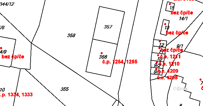 Střekov 1254,1255, Ústí nad Labem na parcele st. 357 v KÚ Střekov, Katastrální mapa