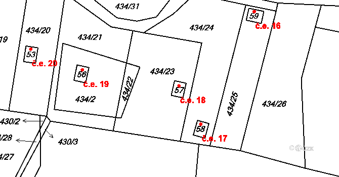Kracovice 18, Stařeč na parcele st. 57 v KÚ Kracovice, Katastrální mapa