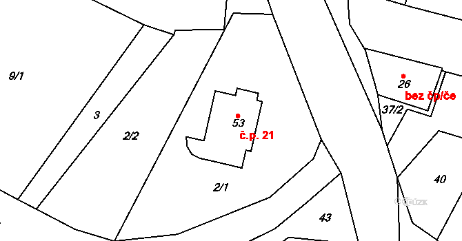 Plešice 21, Třebenice na parcele st. 53 v KÚ Plešice, Katastrální mapa