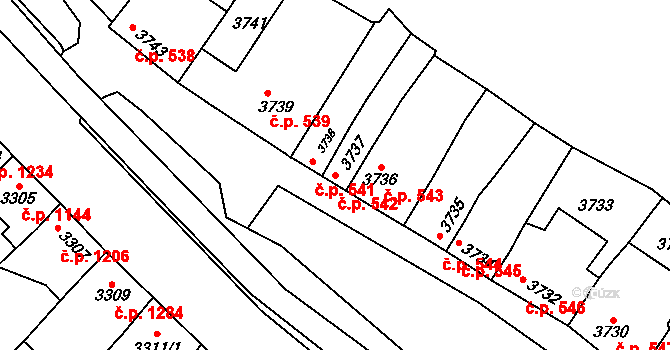 Líšeň 542, Brno na parcele st. 3737 v KÚ Líšeň, Katastrální mapa