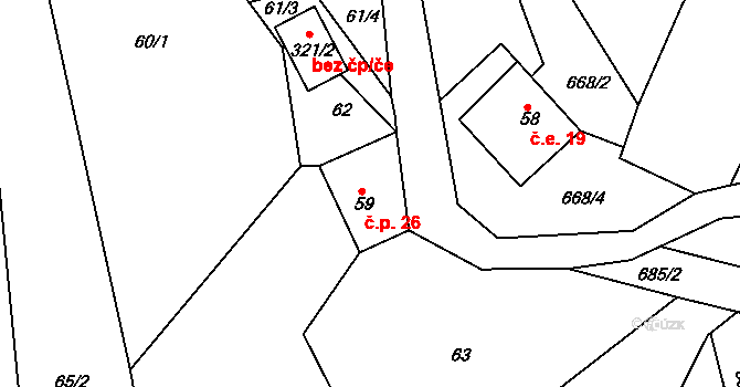 Bzí 26, Železný Brod na parcele st. 59 v KÚ Bzí u Železného Brodu, Katastrální mapa