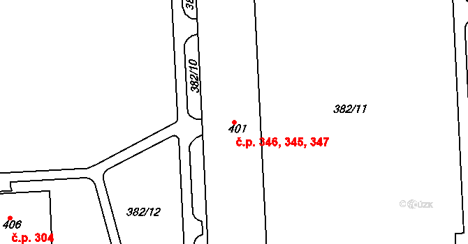 Řetenice 345,346,347, Teplice na parcele st. 401 v KÚ Teplice-Řetenice, Katastrální mapa