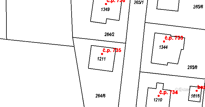 Blovice 735 na parcele st. 1211 v KÚ Blovice, Katastrální mapa