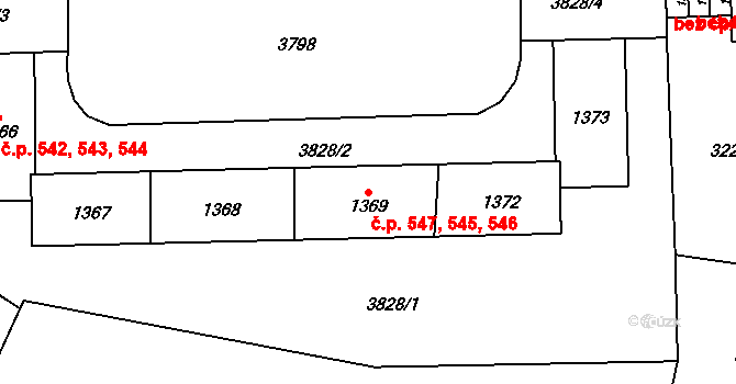 Plzeňské Předměstí 545,546,547, Rokycany na parcele st. 1373 v KÚ Rokycany, Katastrální mapa