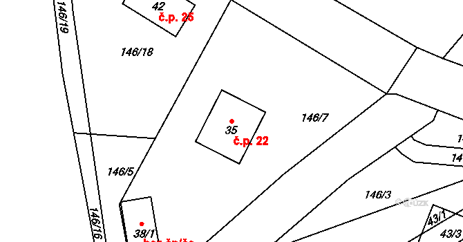 Vacovy 22, Janovice nad Úhlavou na parcele st. 35 v KÚ Vacovy, Katastrální mapa