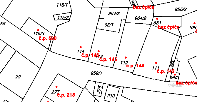 Borohrádek 145 na parcele st. 113 v KÚ Borohrádek, Katastrální mapa