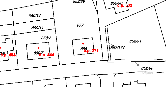 Hodkovičky 271, Praha 19 na parcele st. 856 v KÚ Hodkovičky, Katastrální mapa