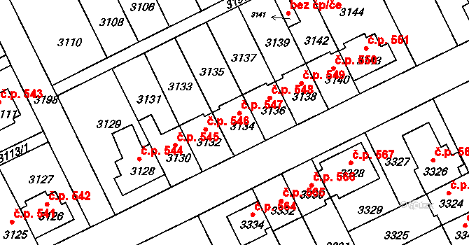 Záběhlice 547, Praha na parcele st. 3134 v KÚ Záběhlice, Katastrální mapa