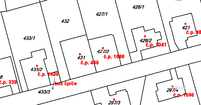 Krč 1086, Praha na parcele st. 427/2 v KÚ Krč, Katastrální mapa
