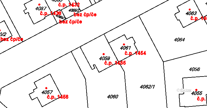 Smíchov 1455, Praha na parcele st. 4059 v KÚ Smíchov, Katastrální mapa