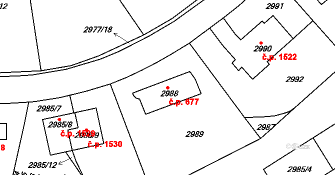 Dejvice 677, Praha na parcele st. 2988 v KÚ Dejvice, Katastrální mapa