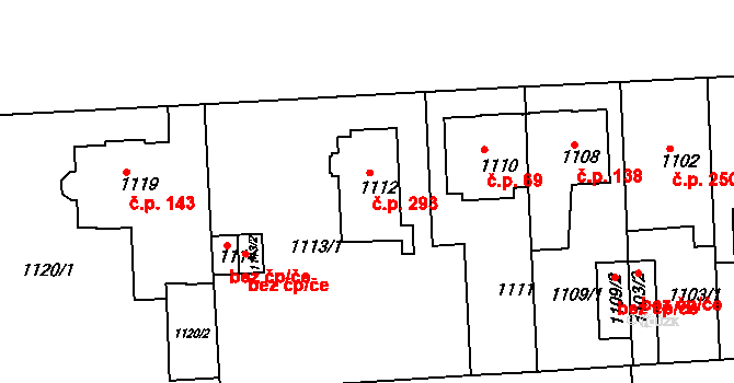 Strašnice 293, Praha 5 na parcele st. 1112 v KÚ Strašnice, Katastrální mapa
