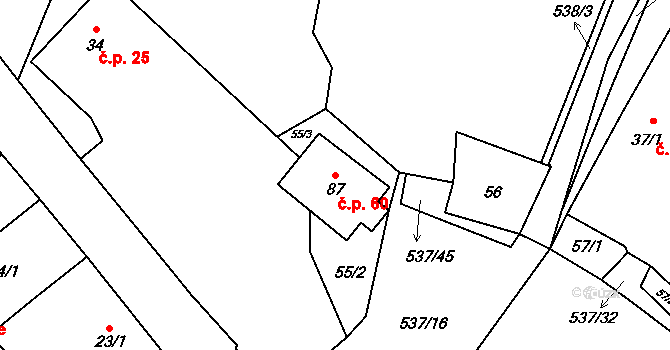 Starosedlský Hrádek 60 na parcele st. 87 v KÚ Starosedlský Hrádek, Katastrální mapa
