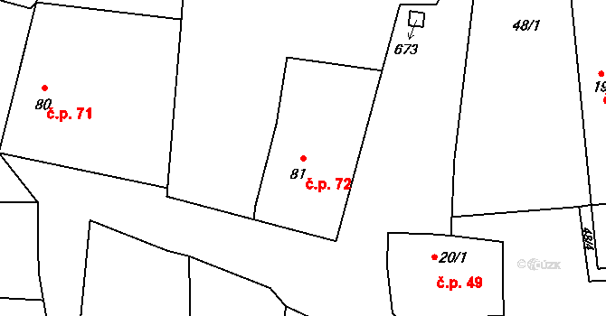 Rovná 72 na parcele st. 81 v KÚ Rovná u Strakonic, Katastrální mapa