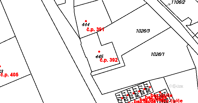 Vrchlabí 392 na parcele st. 445 v KÚ Vrchlabí, Katastrální mapa