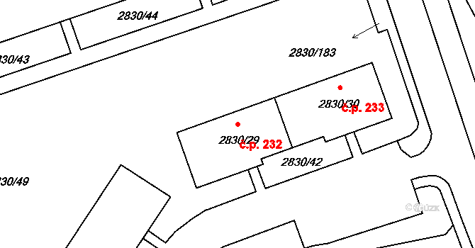 Rumburk 1 232, Rumburk na parcele st. 2830/29 v KÚ Rumburk, Katastrální mapa