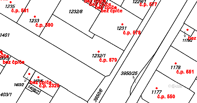 České Budějovice 7 579, České Budějovice na parcele st. 1232/1 v KÚ České Budějovice 7, Katastrální mapa