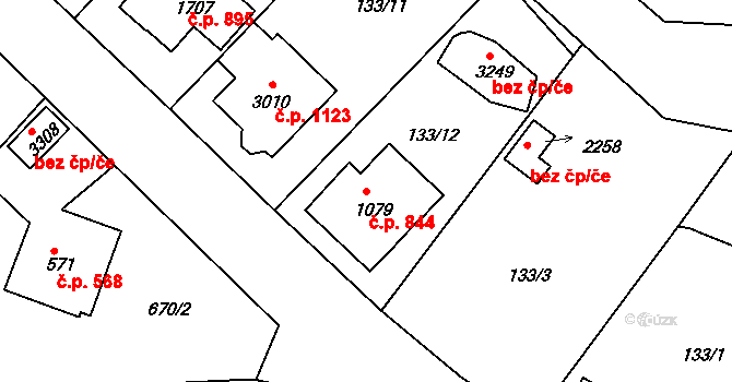 Sezimovo Ústí 844 na parcele st. 1079 v KÚ Sezimovo Ústí, Katastrální mapa