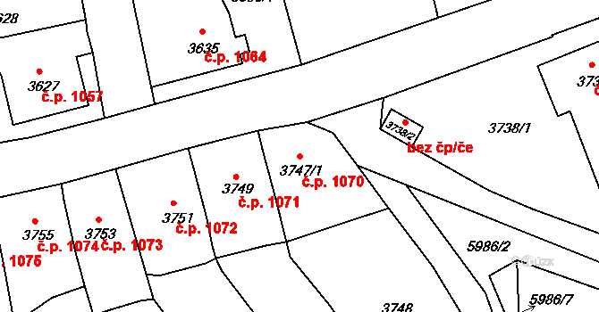 Česká Lípa 1070 na parcele st. 3747/1 v KÚ Česká Lípa, Katastrální mapa
