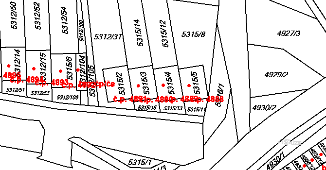 Chomutov 4889 na parcele st. 5315/4 v KÚ Chomutov I, Katastrální mapa