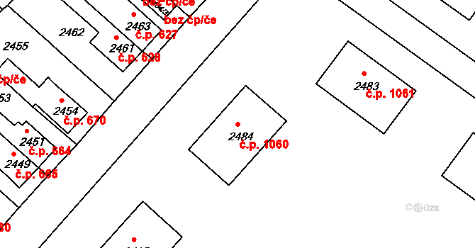 Jirkov 1060 na parcele st. 2484 v KÚ Jirkov, Katastrální mapa
